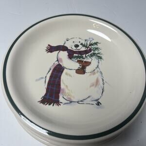 Pfaltzgraff Snow Bear Bread & Butter Dessert Plate 8076261 6" Green Rim Set Of 4